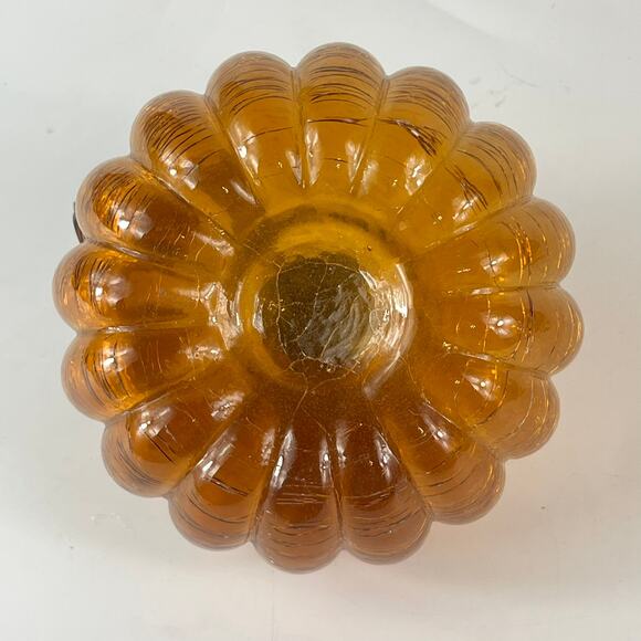 Mouth Blown Amber Art Glass Pumpkin Orange Crackle Curly Stem Handmade Handblown - Picture 6 of 12